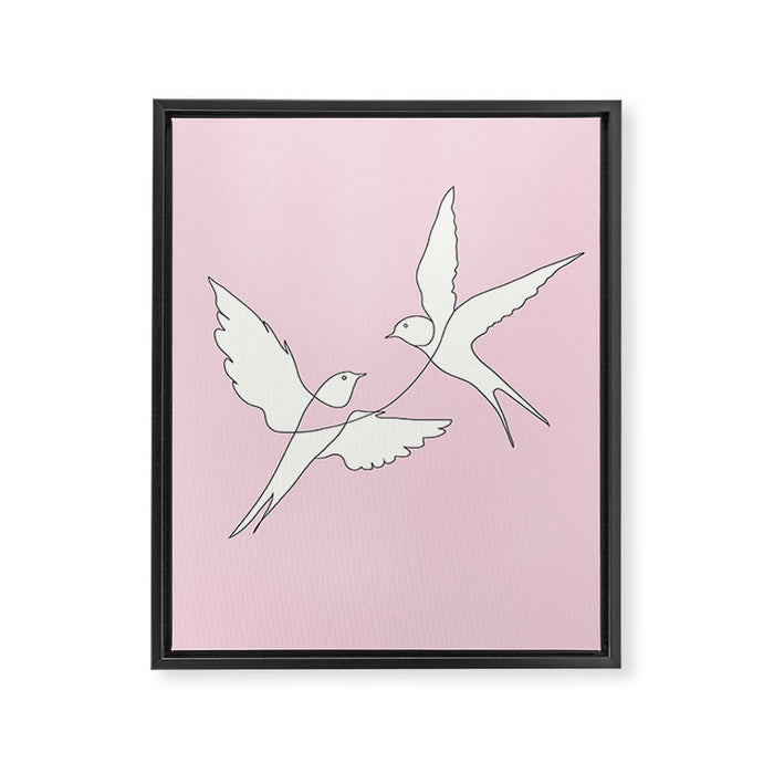 Two Swallows Line Art Framed Canvas Print Gallery Image 1