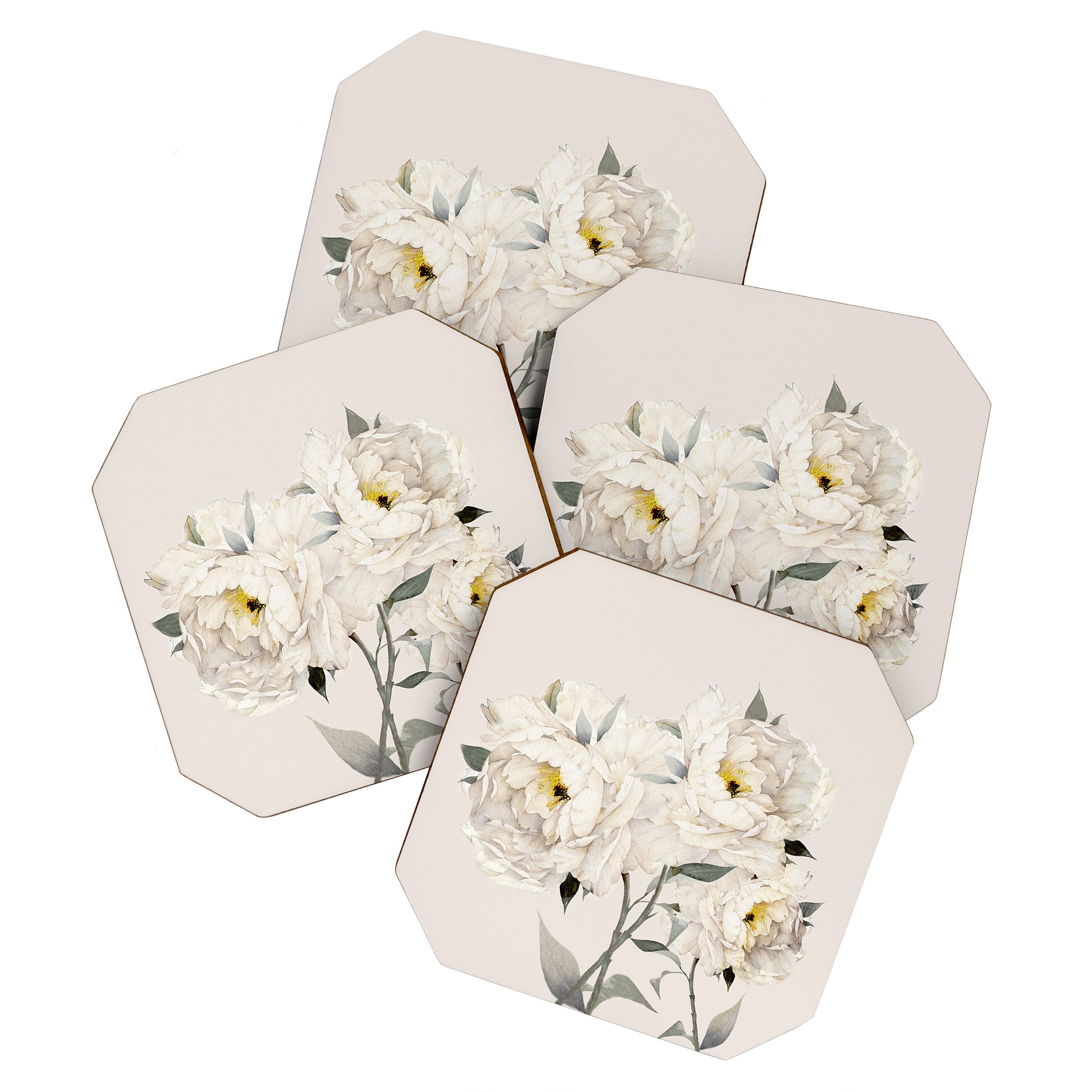 White Peonies Coaster Gallery Image 1
