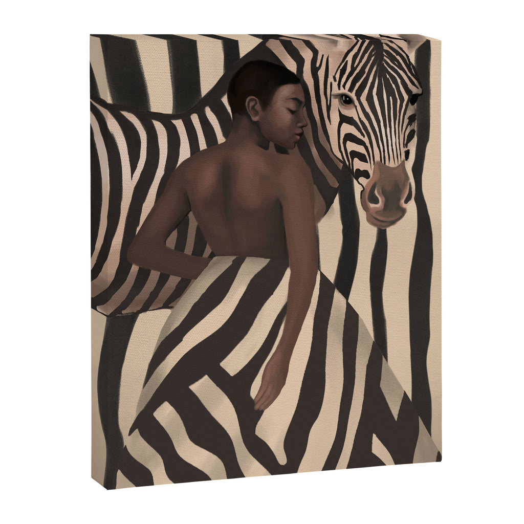 Woman and Zebra in Bold Stripes Canvas Print Gallery Image 6
