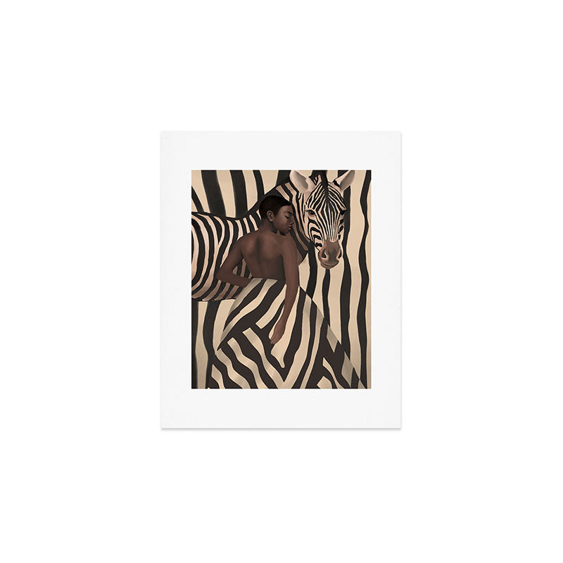 Woman and Zebra in Bold Stripes Art Print Gallery Image 1