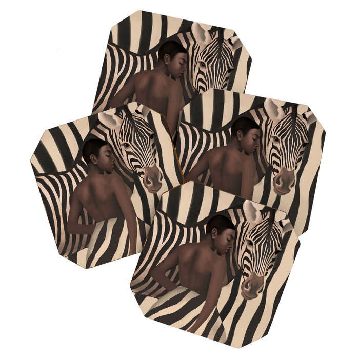 Woman and Zebra in Bold Stripes Coaster Gallery Image 1