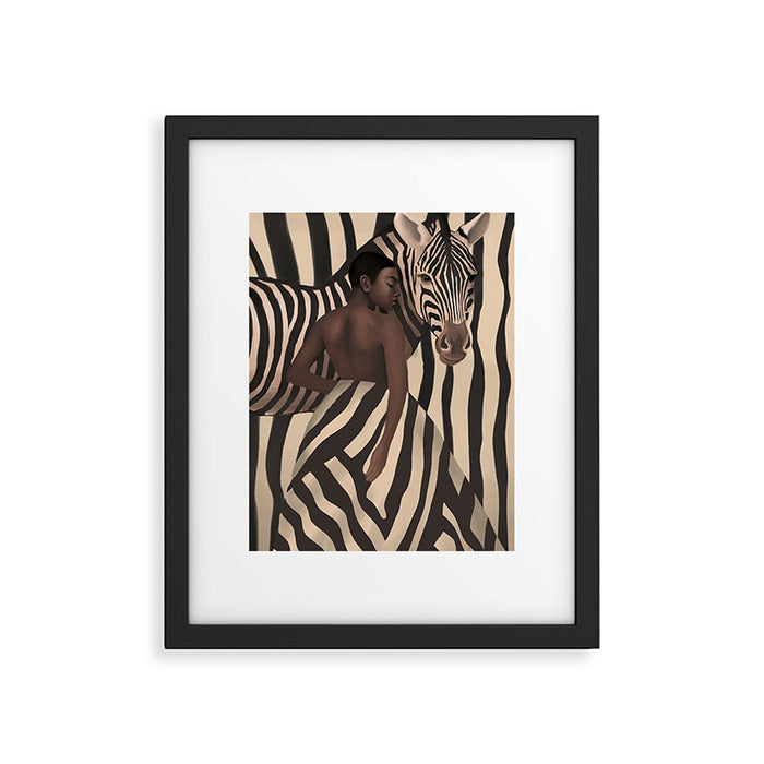 Woman and Zebra in Bold Stripes Framed Art Print Gallery Image 1