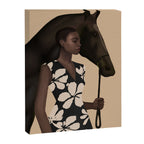 Woman in Bold Print with Black Horse Canvas Print Gallery Image 6