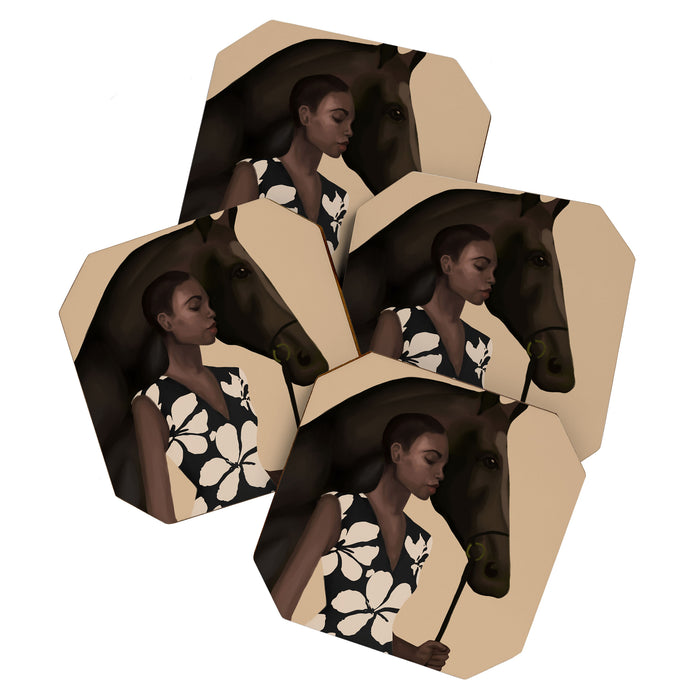Woman in Bold Print with Black Horse Coaster Gallery Image 1