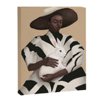 Woman in Stripes Holding a White Rabbit Canvas Print Gallery Image 6