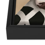 Woman in Stripes Holding a White Rabbit Framed Canvas Print Gallery Image 3