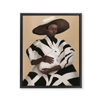 Woman in Stripes Holding a White Rabbit Framed Canvas Print Gallery Image 6
