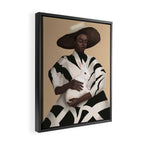 Woman in Stripes Holding a White Rabbit Framed Canvas Print Gallery Image 2