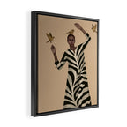 Woman with Birds and Zebra Pattern Dress Framed Canvas Print Gallery Image 2