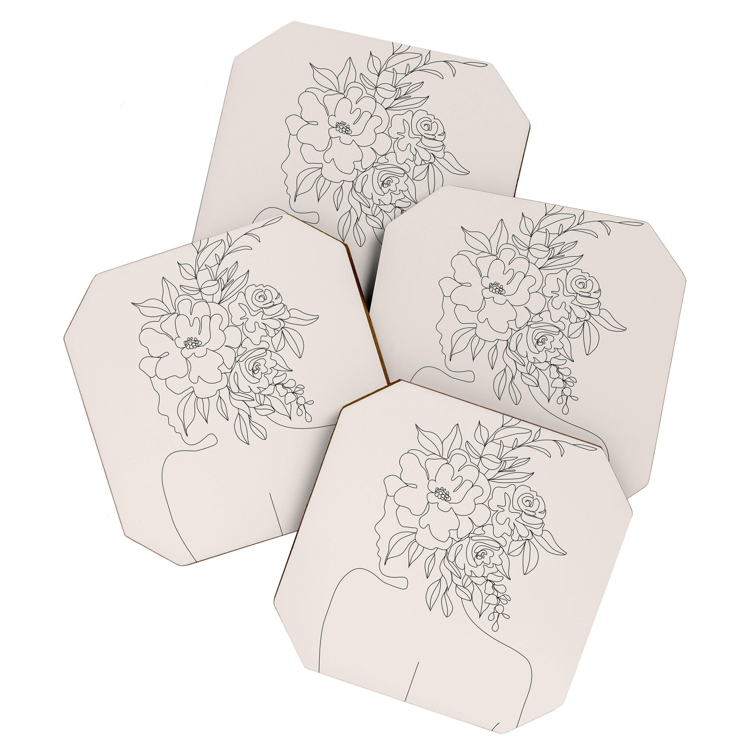 Woman with Flowers Minimal Line I Coaster Gallery Image 1