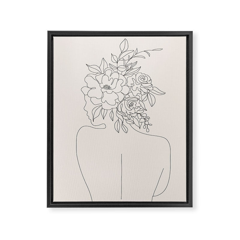 Woman with Flowers Minimal Line I Framed Canvas Print Gallery Image 6