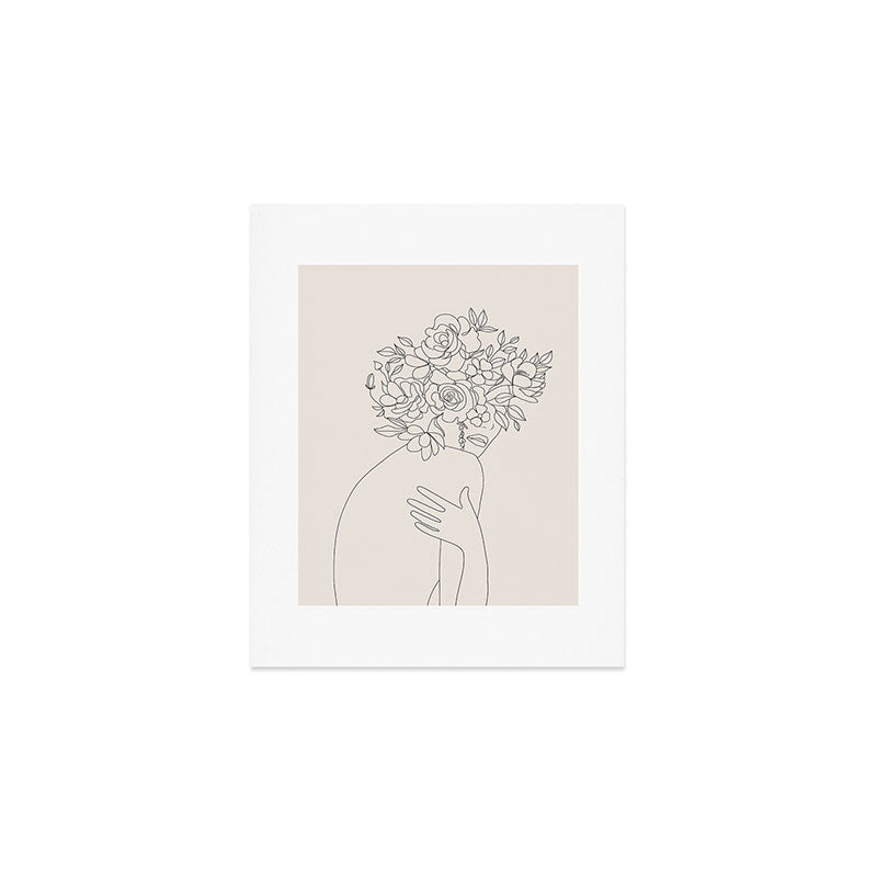 Woman with Flowers Minimal Line III Art Print Gallery Image 1
