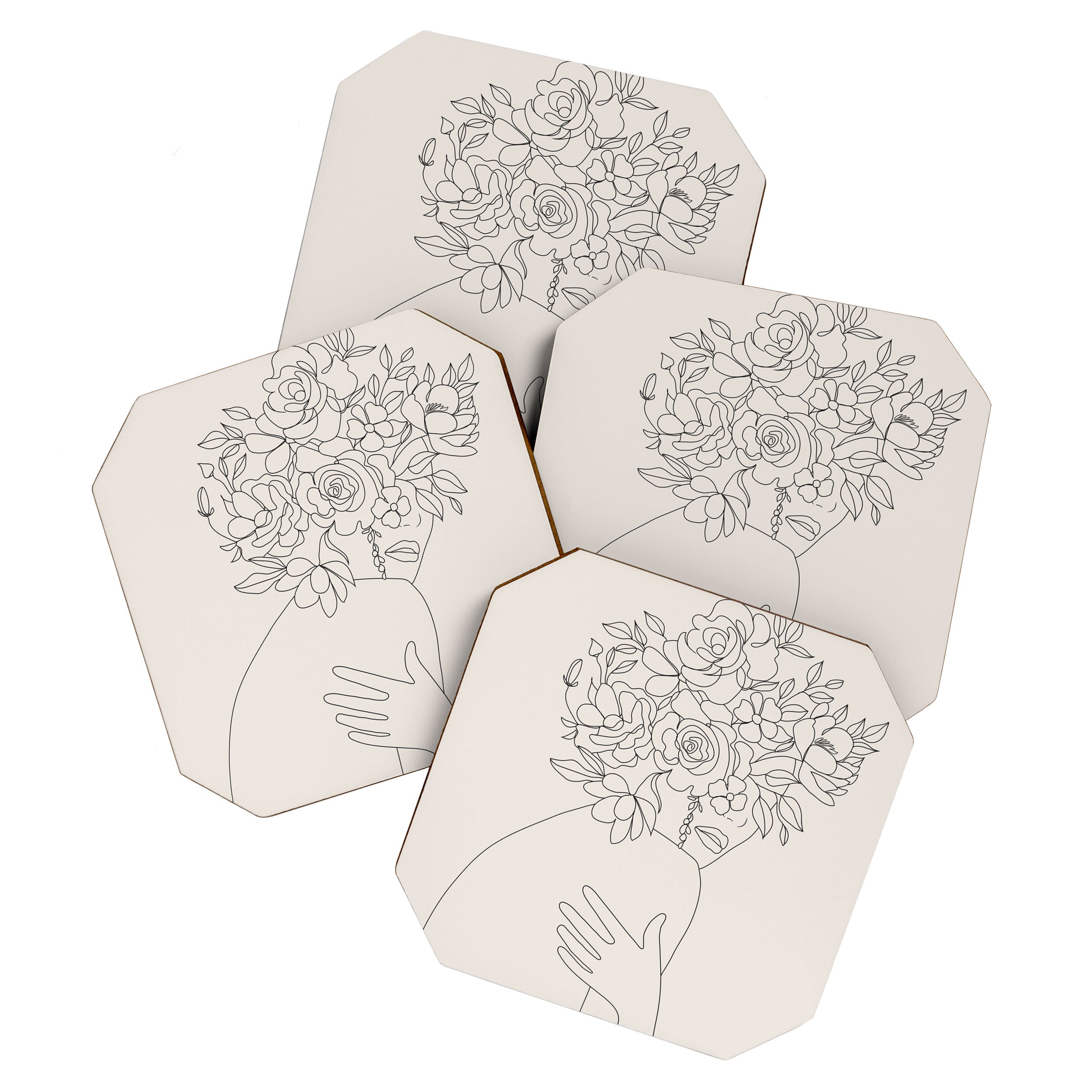 Woman with Flowers Minimal Line III Coaster Gallery Image 1