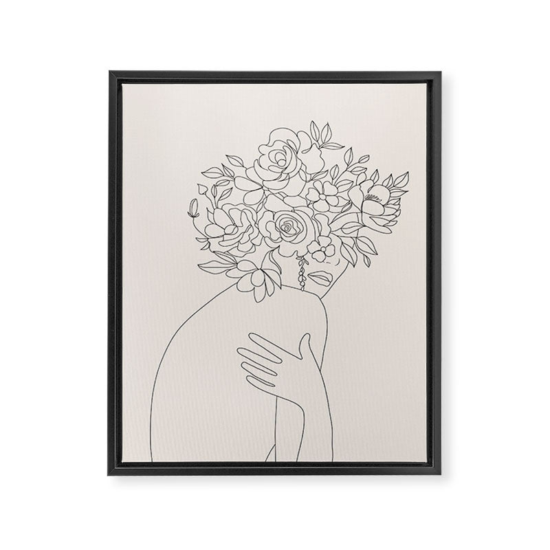 Woman with Flowers Minimal Line III Framed Canvas Print Gallery Image 6