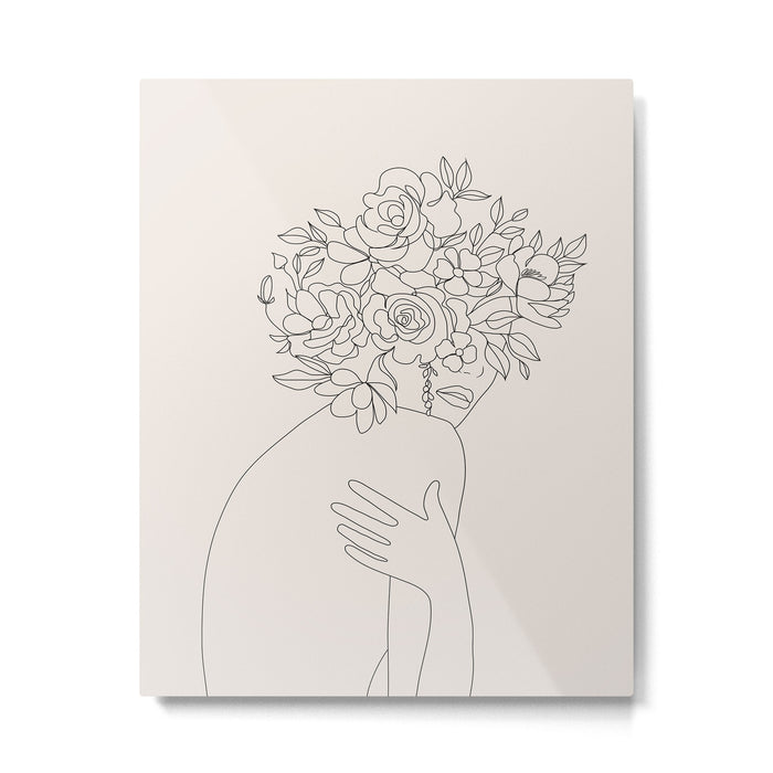 Woman with Flowers Minimal Line III Metal Print Gallery Image 1