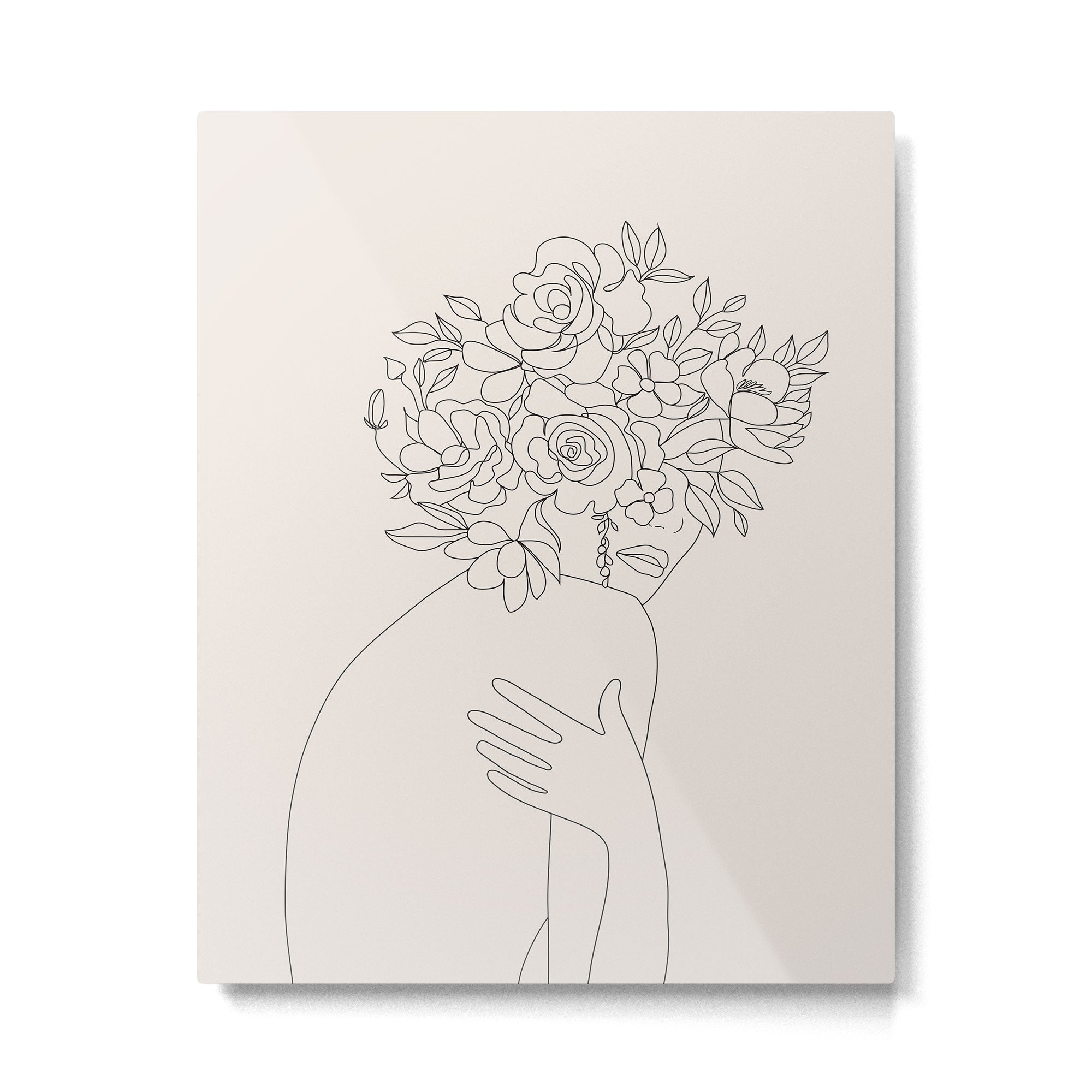 Woman with Flowers Minimal Line III Metal Print Gallery Image 4