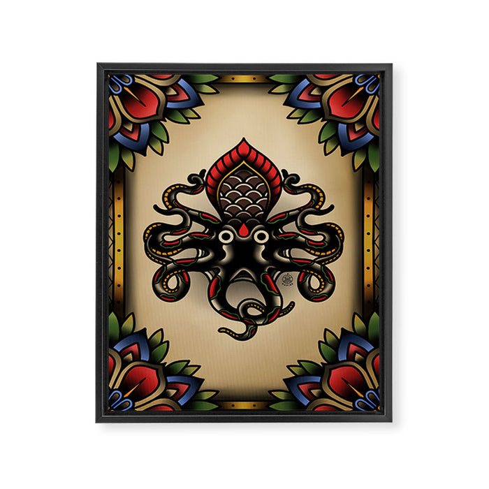 Traditional Tattoo Octopus  Framed Canvas Print Gallery Image 1