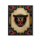 Traditional Tattoo Panther  Framed Canvas Print Gallery Image 8