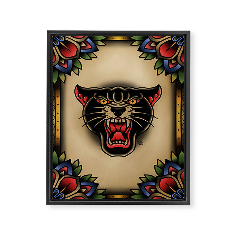 Traditional Tattoo Panther  Framed Canvas Print Gallery Image 8