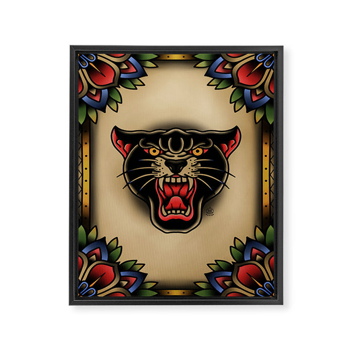 Traditional Tattoo Panther  Framed Canvas Print Gallery Image 1