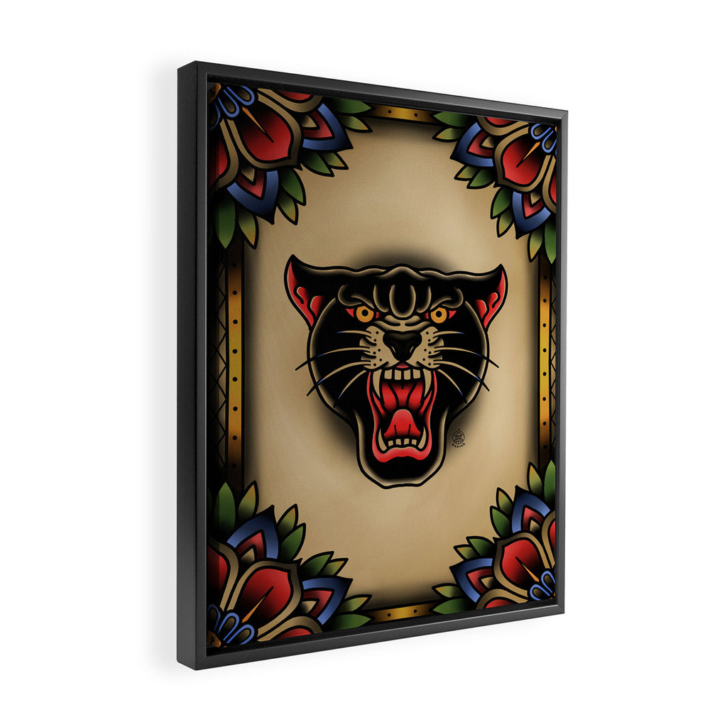 Traditional Tattoo Panther  Framed Canvas Print Gallery Image 2