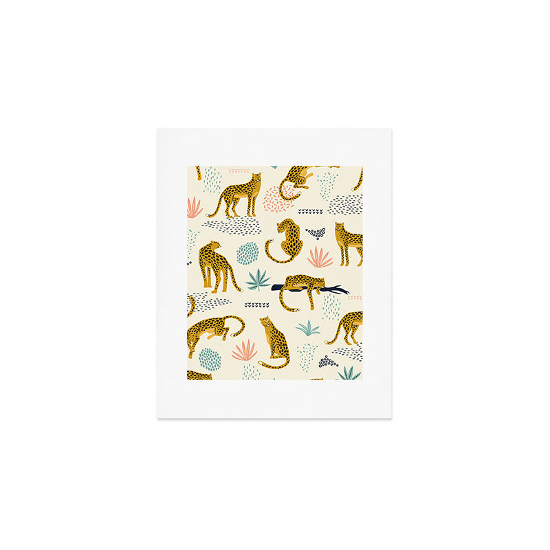 Abstract jaguar leopard memphis cute pattern Art Print Gallery Image 1