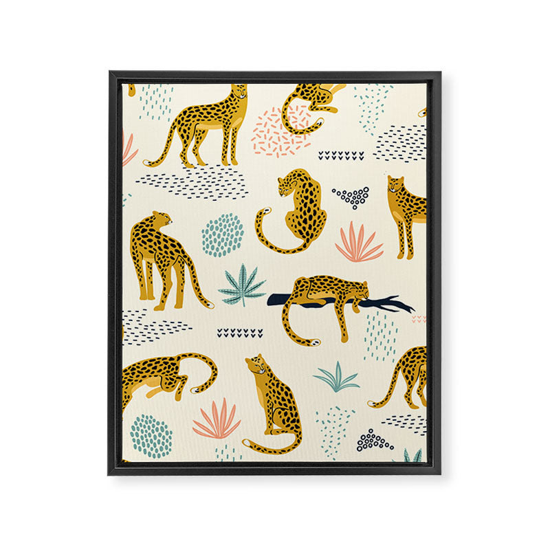 Abstract jaguar leopard memphis cute pattern Framed Canvas Print Gallery Image 8