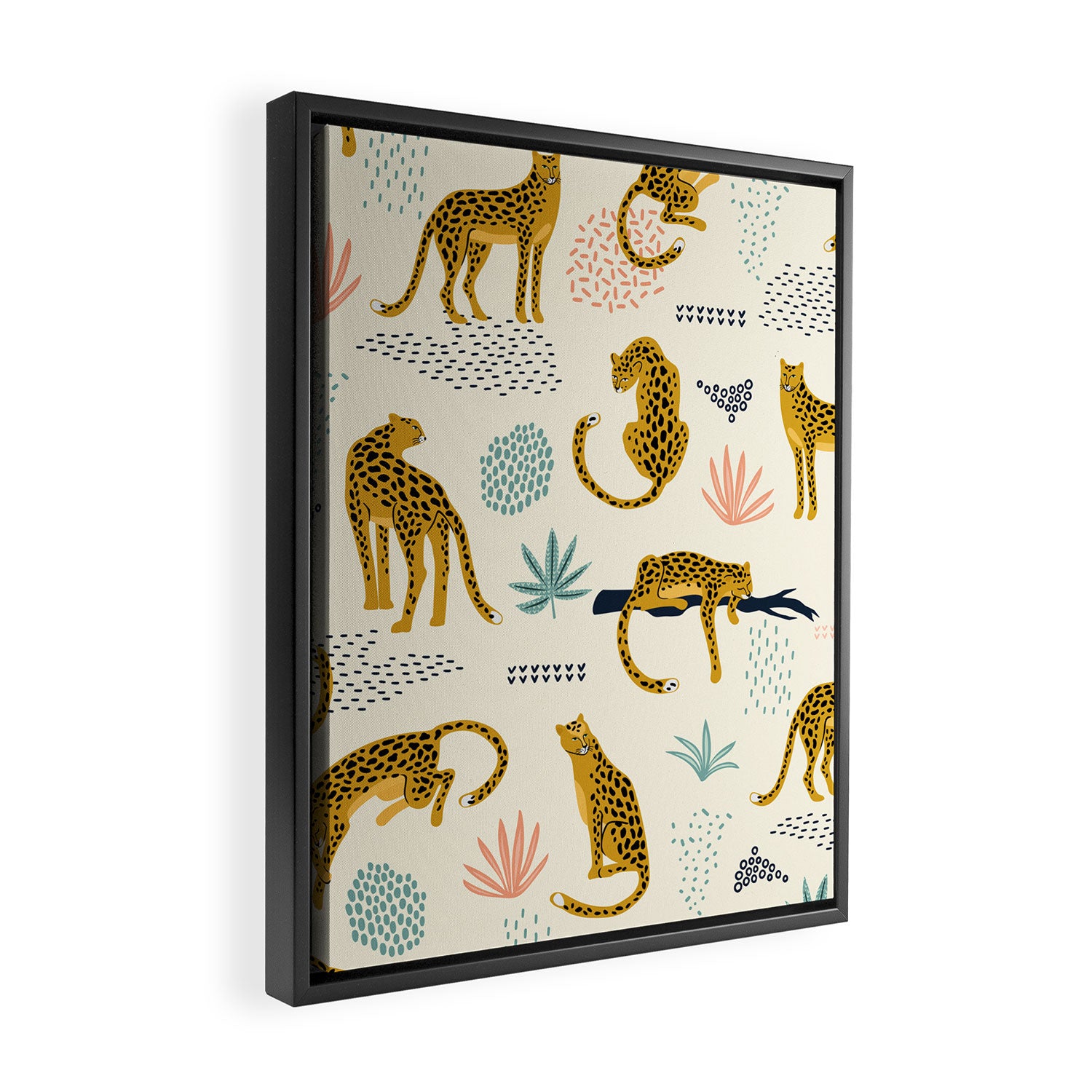 Abstract jaguar leopard memphis cute pattern Framed Canvas Print Gallery Image 2