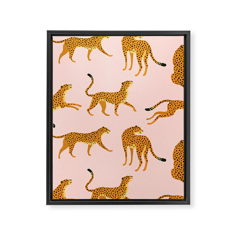 Leopard jaguar pink memphis pattern Framed Canvas Print Gallery Image 8