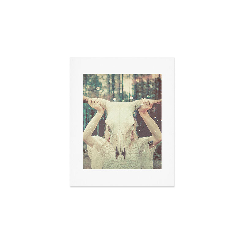 Bull Skull Tribal Woman Art Print Gallery Image 1
