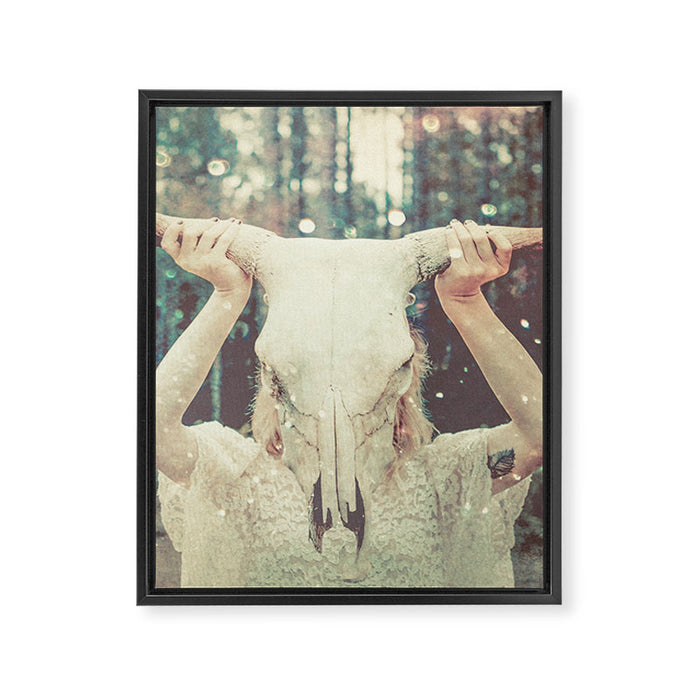 Bull Skull Tribal Woman Framed Canvas Print Gallery Image 1