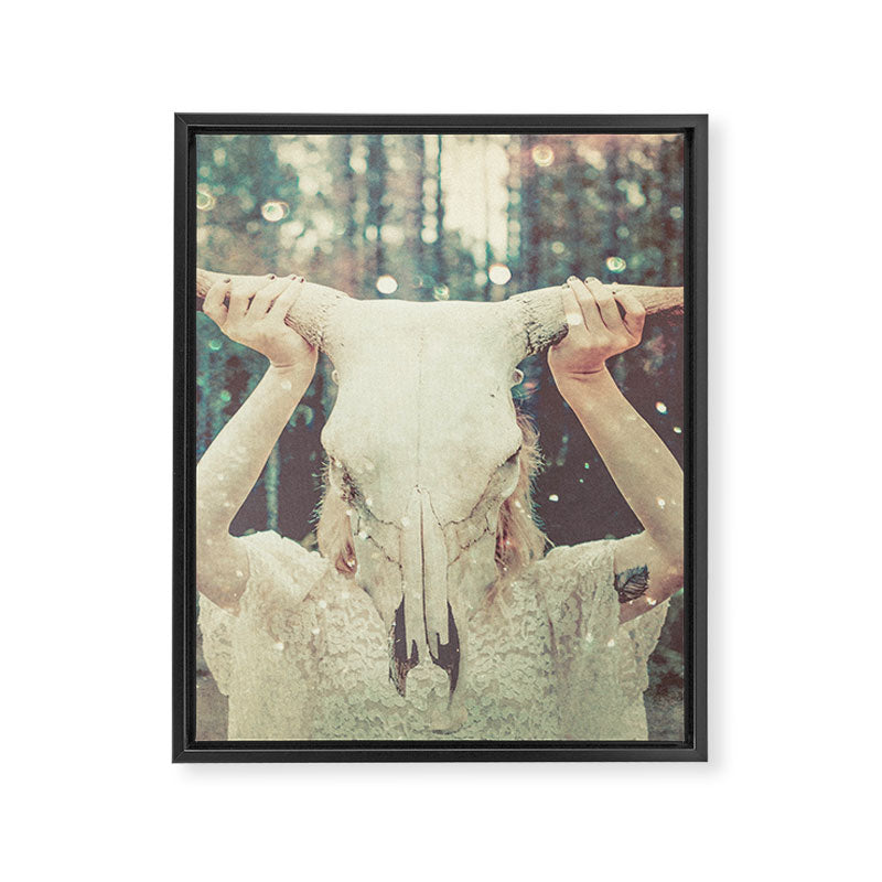 Bull Skull Tribal Woman Framed Canvas Print Gallery Image 6