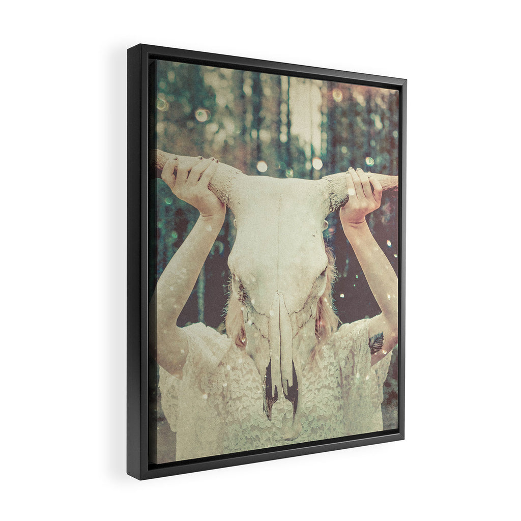 Bull Skull Tribal Woman Framed Canvas Print Gallery Image 2