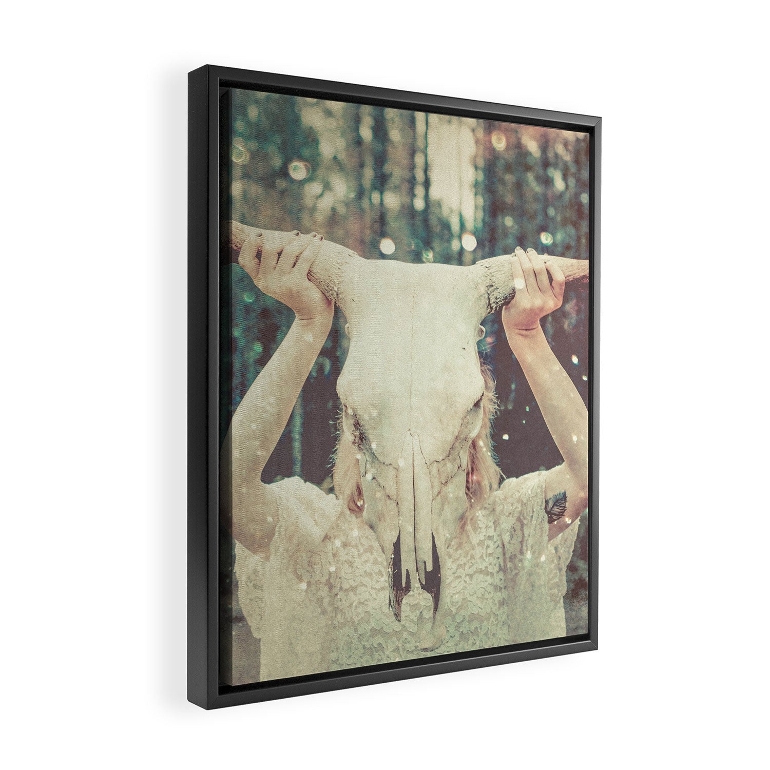 Bull Skull Tribal Woman Framed Canvas Print Gallery Image 2