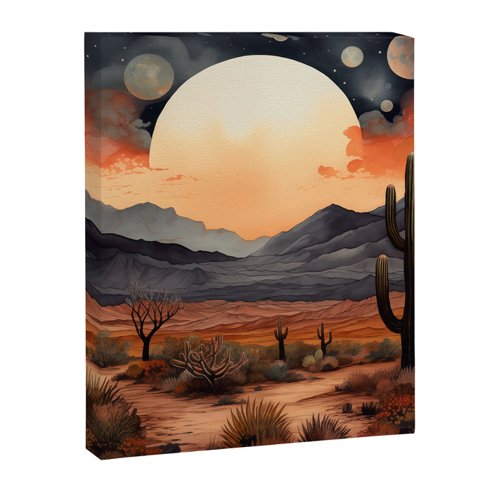 Desert Nights - Cactus Moon Illustration Canvas Print Gallery Image 1