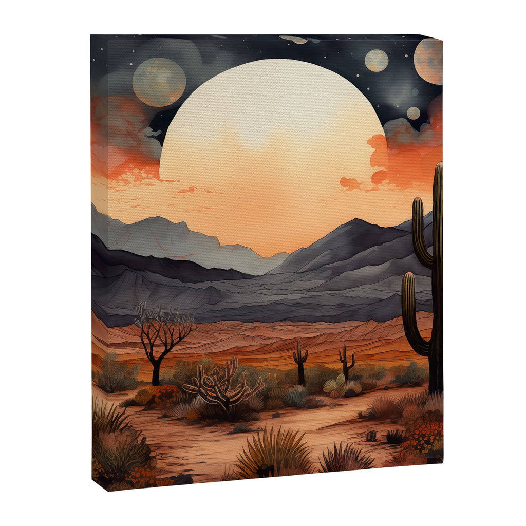 Desert Nights - Cactus Moon Illustration Canvas Print Gallery Image 8