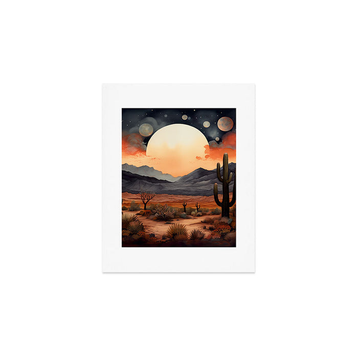 Desert Nights - Cactus Moon Illustration Art Print Gallery Image 1