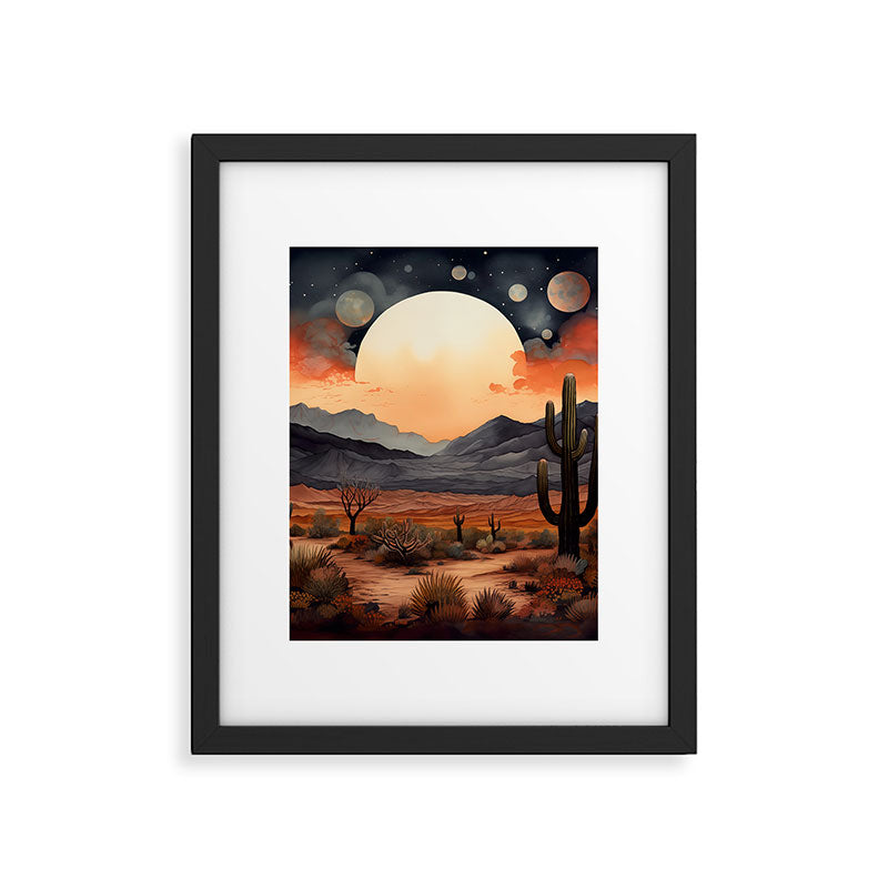 Desert Nights - Cactus Moon Illustration Framed Art Print Gallery Image 6