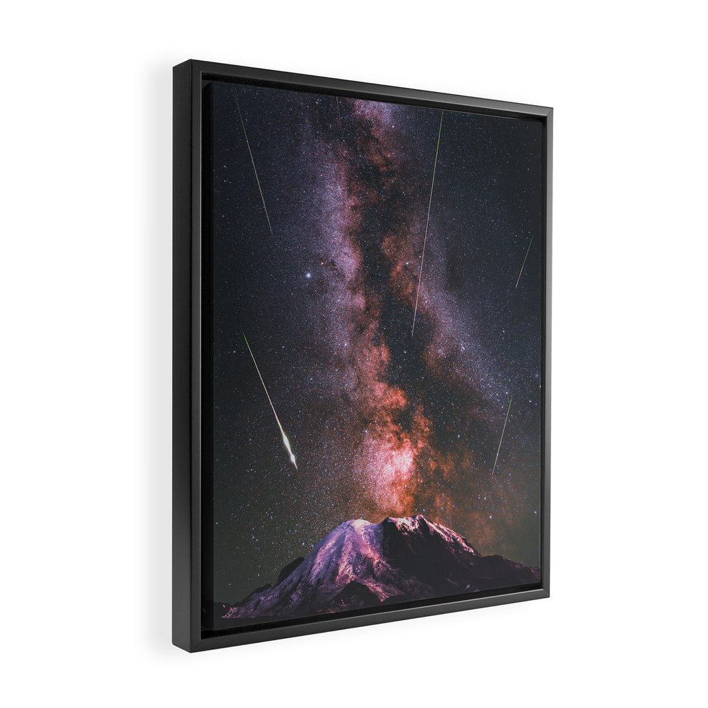 Mount Rainier Under Shooting Stars Framed Canvas Print Gallery Image 2