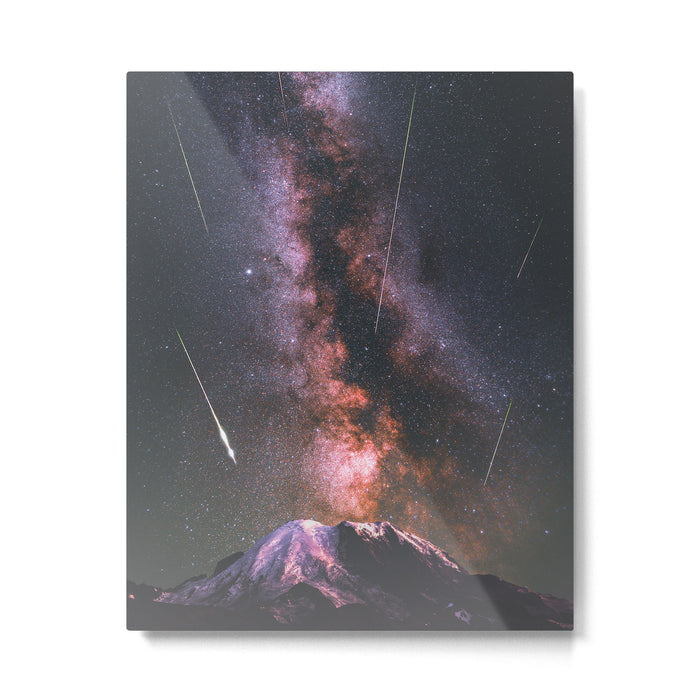 Mount Rainier Under Shooting Stars Metal Print Gallery Image 1