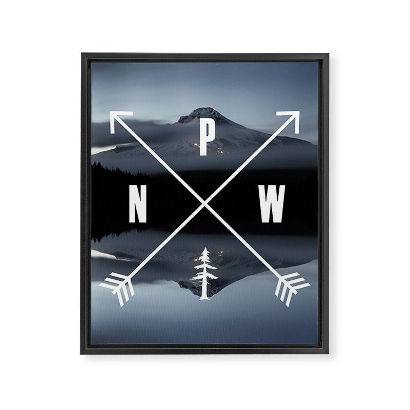 PNW Pacific Northwest Compass - Mt Hood Adventure Framed Canvas Print Gallery Image 3