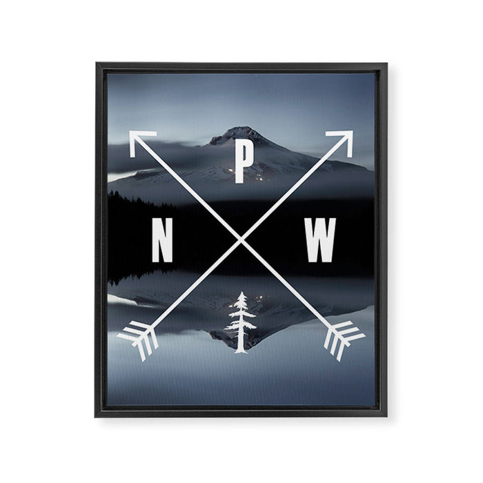 PNW Pacific Northwest Compass - Mt Hood Adventure Framed Canvas Print Gallery Image 1