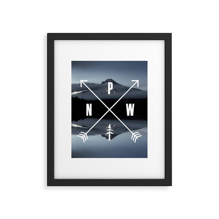 PNW Pacific Northwest Compass - Mt Hood Adventure Framed Art Print Gallery Image 1