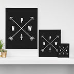 PNW Pacific Northwest Compass - White on Black Minimal Canvas Print Gallery Image 3