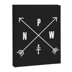 PNW Pacific Northwest Compass - White on Black Minimal Canvas Print Gallery Image 3
