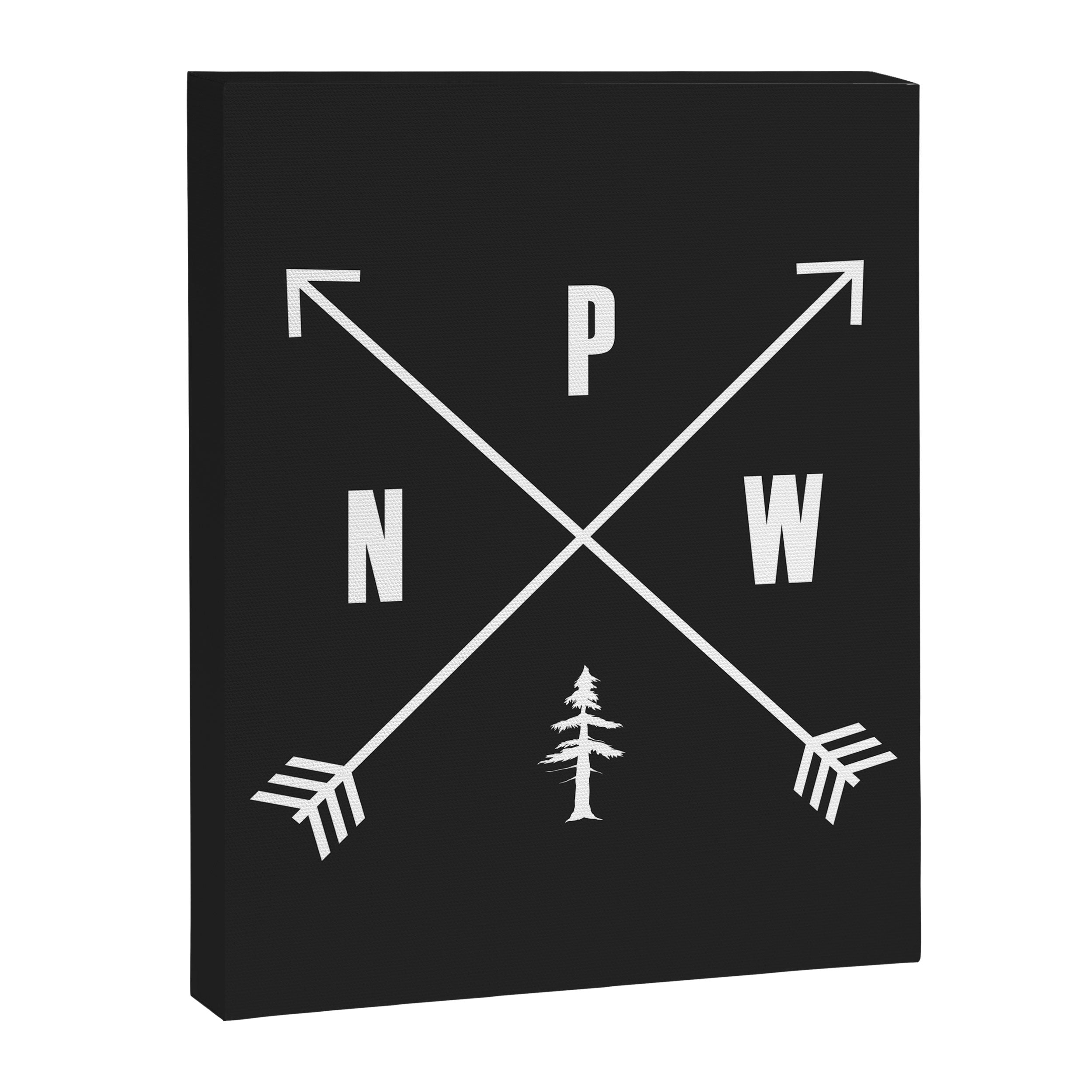 PNW Pacific Northwest Compass - White on Black Minimal Canvas Print Gallery Image 3