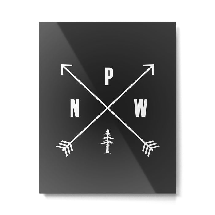 PNW Pacific Northwest Compass - White on Black Minimal Metal Print Gallery Image 1