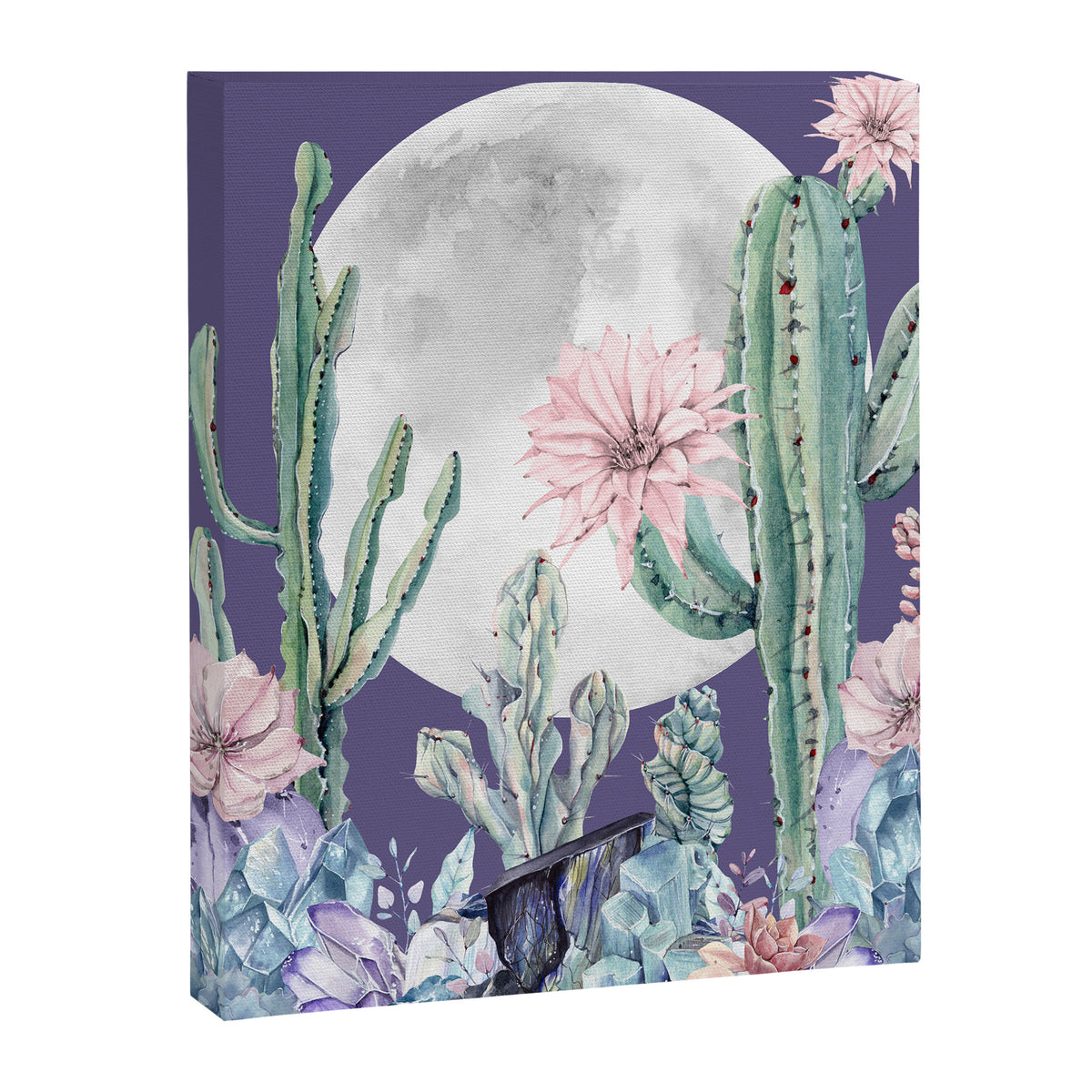 Desert Cactus Full Moon Succulent Garden on Purple Canvas Print Gallery Image 8