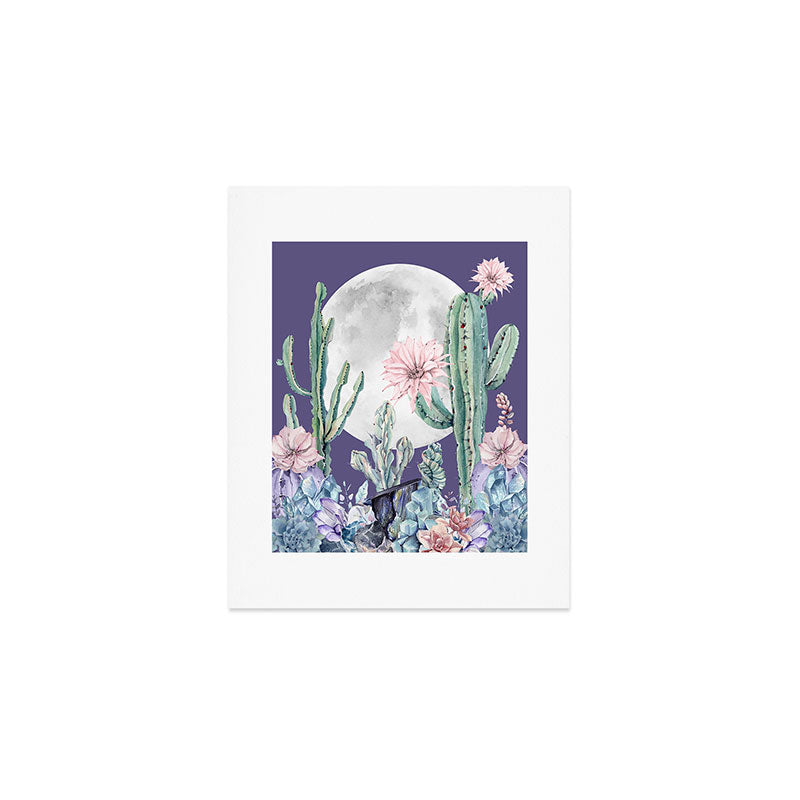 Desert Cactus Full Moon Succulent Garden on Purple Art Print Gallery Image 1