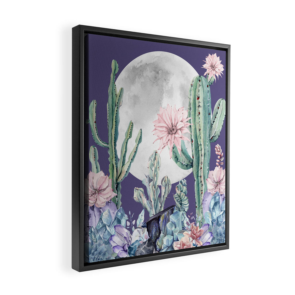 Desert Cactus Full Moon Succulent Garden on Purple Framed Canvas Print Gallery Image 2